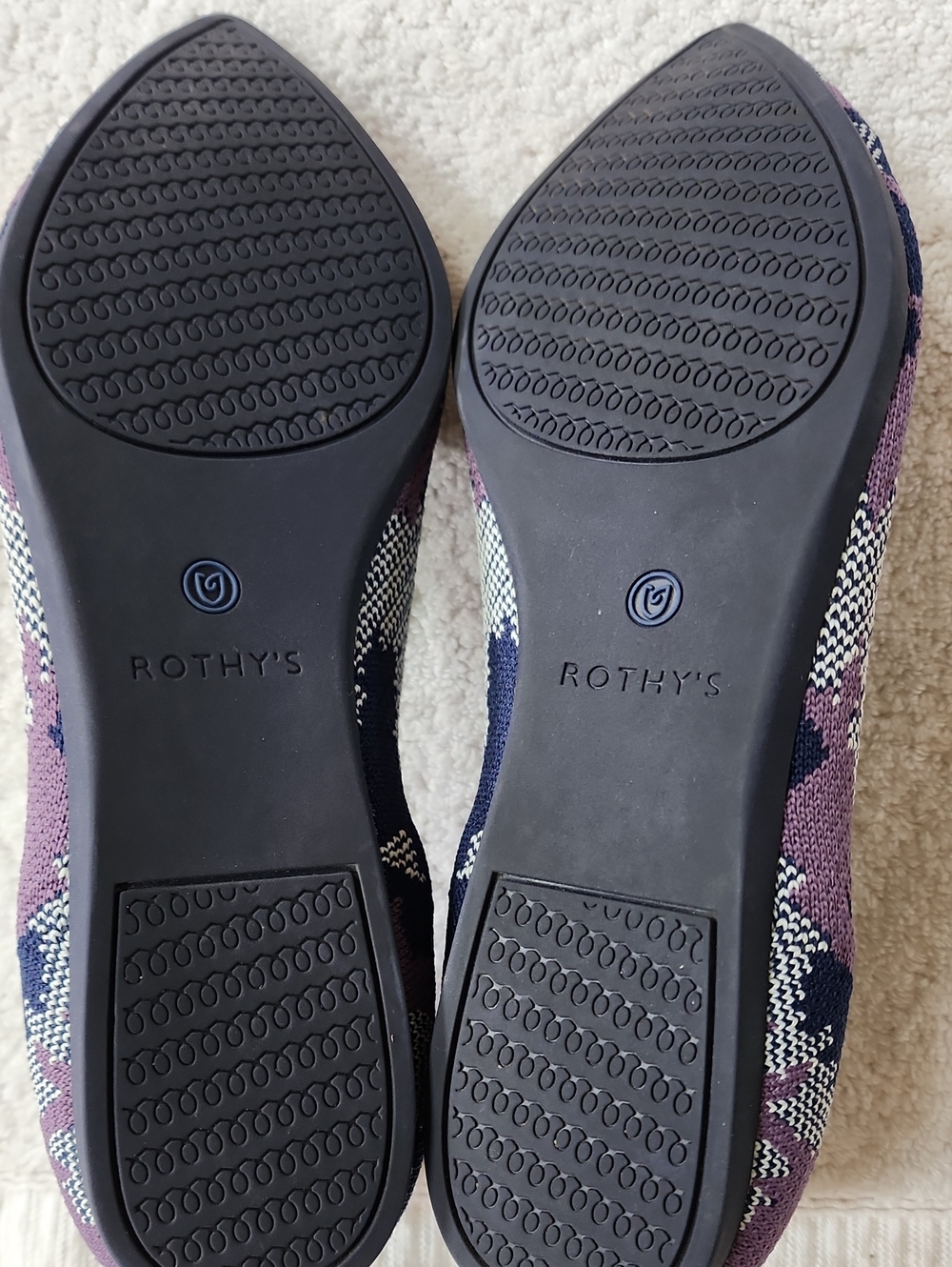 Rothy's Pointed Knit Flats in Purple, Navy & Cream Pattern - Picture 11 of 12